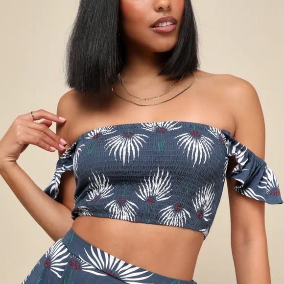 NWT Lulus Trancoso Dusty Blue Floral Print Two-Piece Maxi  Dress - Picture 5 of 12